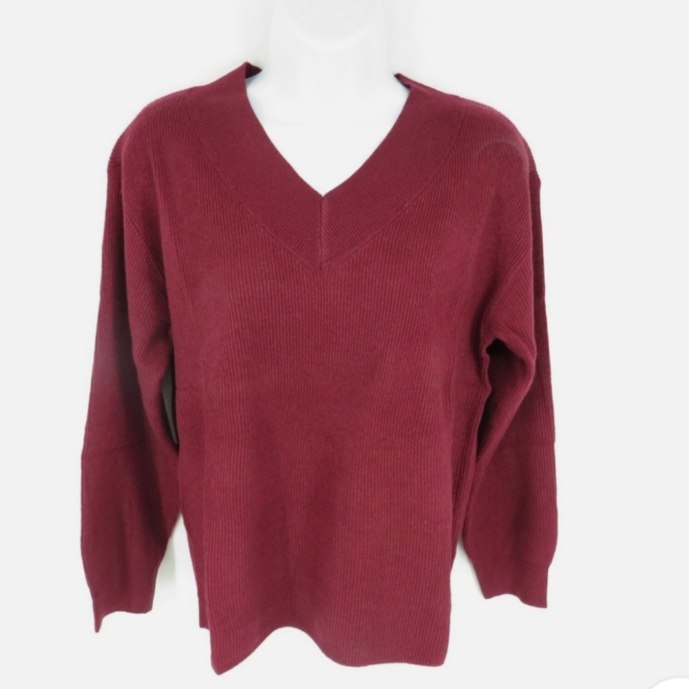 Nine West Women's V-Neck Sweater - Deep Red/Burgundy